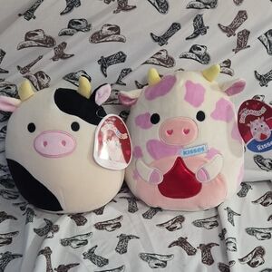 Two 8 Inch Squishmallows Black and Pink Cow Duo CONNOR AND EVANGELICA